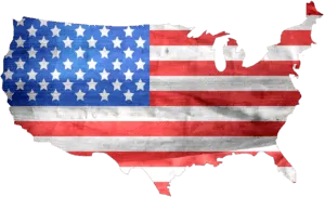 american flag in the shape of the united states continent